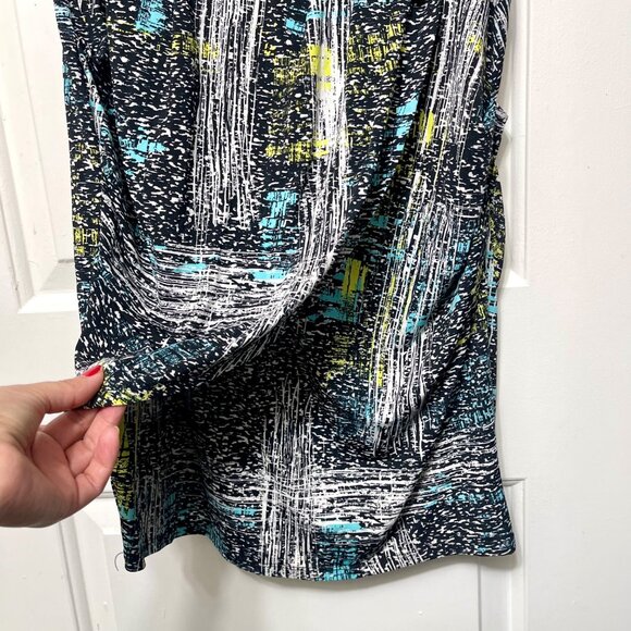 BCBGMAXAZRIA Women's Astair Sleeveless V-Neck Faux Wrap Dress In Black Multi M - Picture 6 of 10